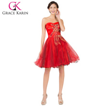 Grace Karin Hot Sale Strapless Red Tulle Ball Short Peacock Cocktail Dress 2016 CL007541-2